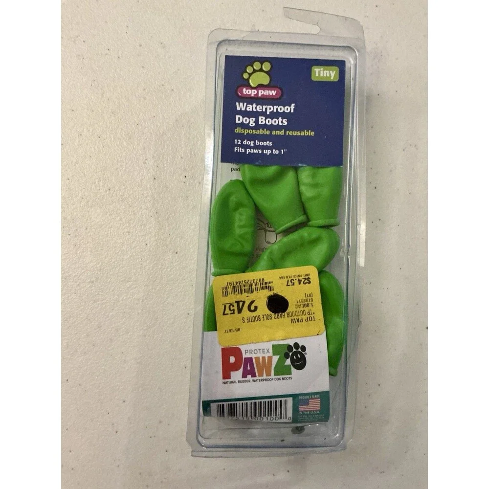 Top Paw Protex PAWZ Waterproof Dog Boots Tiny Green 12 Pack Up to 1 Inch